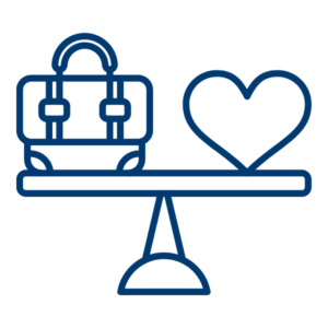 Briefcase and heart balanced on a scale