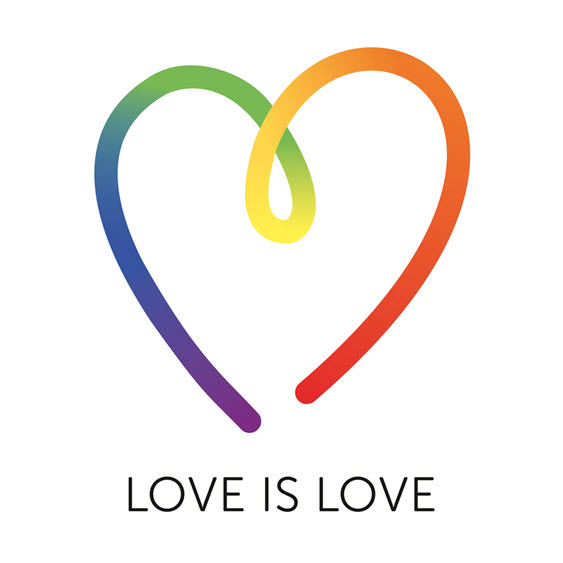 rainbow heart design with love is love written below